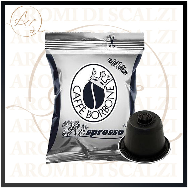 Capsule compatibili Caffè Borbone Miscela Nera, con il 100% di chicchi Robusta tostati per un espresso italiano intenso, compatibili con Nespresso®